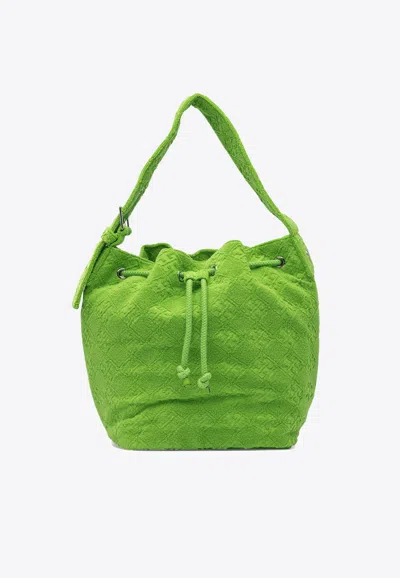 Tory Burch Large T Monogram Terry Bucket Bag In Green