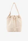 Tory Burch Large T Monogram Terry Canvas Bucket Bag In White