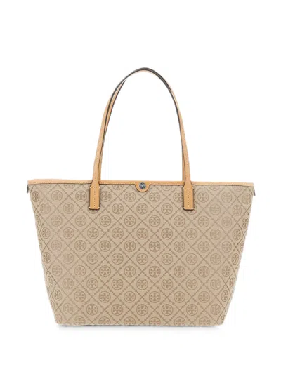 Tory Burch T-monogram Zip Shopper Bag In Neutral