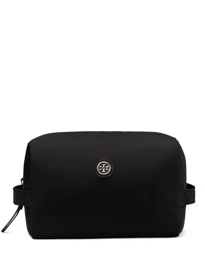 Tory Burch Virginia Logo-patch Make Up Bag In Black