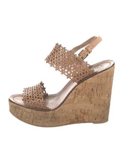 Pre-owned Tory Burch Lasercut Accents Slingback Sandals In Brown