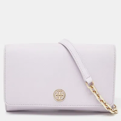 Pre-owned Tory Burch Lavender Leather Robinson Chain Clutch In Purple