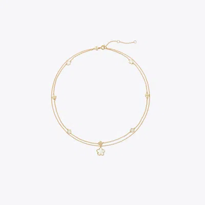 Tory Burch Layered Flower Pendant Necklace