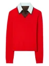 Tory Burch Layered Merino Wool Sweater In Red
