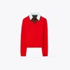 Tory Burch Layered Merino Wool Sweater In Red