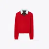 Tory Burch Layered Merino Wool Sweater In Red