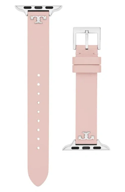 Tory Burch Leather 14mm Apple Watch® Watchband In Pink
