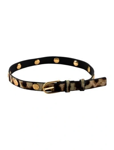 Pre-owned Tory Burch Leather & Calf-hair Logo Double Wrap Bracelet In Multi