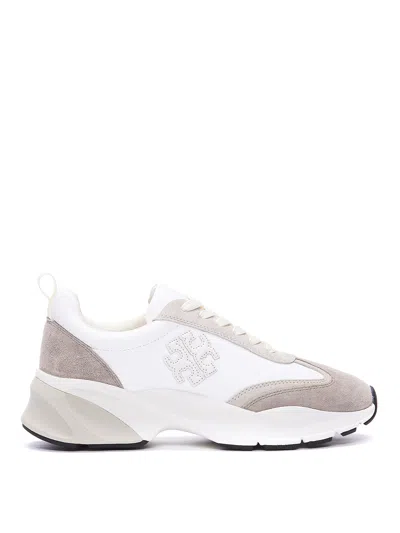 Tory Burch Leather And Fabric Sneakers In Beige