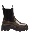 Tory Burch Leather And Neoprene Chelsea Boot In Olive Green In Green