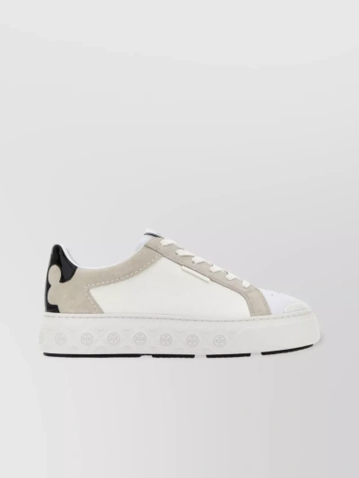 TORY BURCH LEATHER AND SUEDE SNEAKERS WITH TWO-TONE DESIGN
