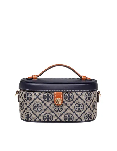 Tory Burch Leather And T Monogram Fabric Vanity Case In Blue