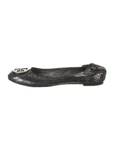 Pre-owned Tory Burch Leather Animal Print Ballet Flats In Black
