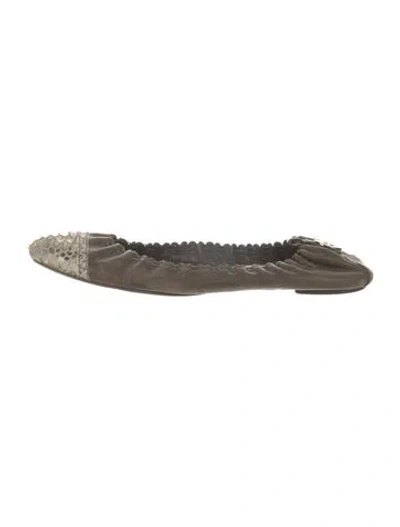 Pre-owned Tory Burch Leather Animal Print Ballet Flats In Brown