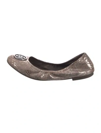 Pre-owned Tory Burch Leather Animal Print Ballet Flats In Brown