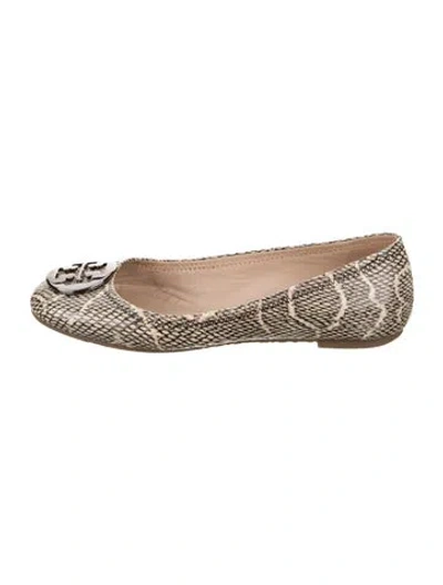 Pre-owned Tory Burch Leather Animal Print Ballet Flats In Brown