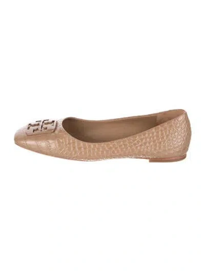 Pre-owned Tory Burch Leather Animal Print Ballet Flats In Brown