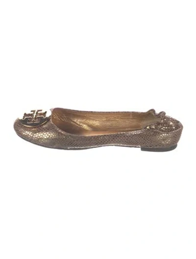 Pre-owned Tory Burch Leather Animal Print Ballet Flats In Gold