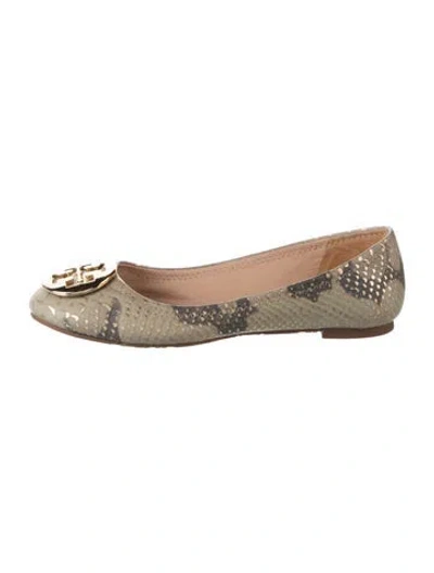 Pre-owned Tory Burch Leather Animal Print Ballet Flats In Gold/metallic
