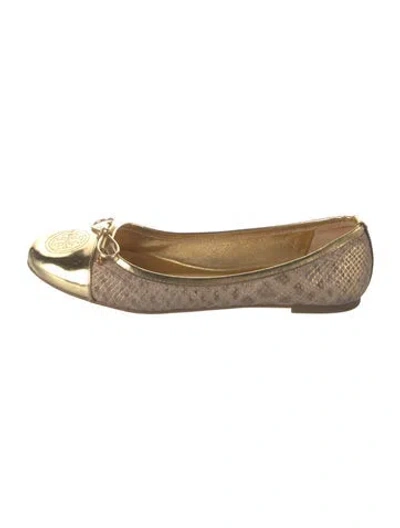 Pre-owned Tory Burch Leather Animal Print Ballet Flats In Gold/neutrals