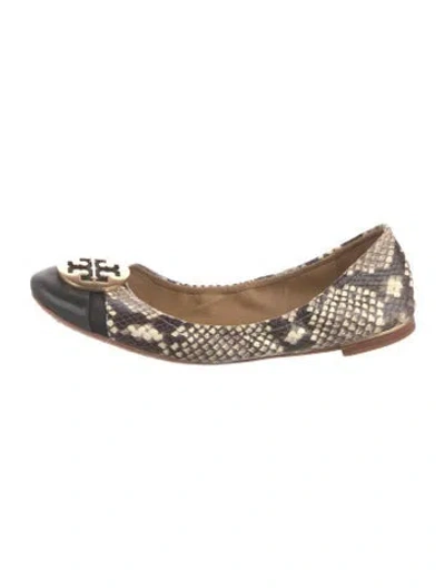 Pre-owned Tory Burch Leather Animal Print Ballet Flats In Gray