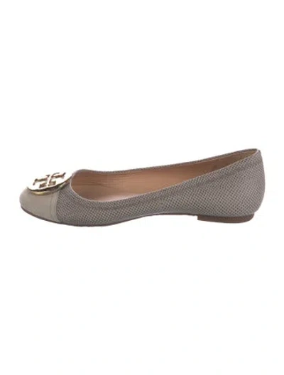 Pre-owned Tory Burch Leather Animal Print Ballet Flats In Gray