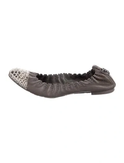 Pre-owned Tory Burch Leather Animal Print Ballet Flats In Gray