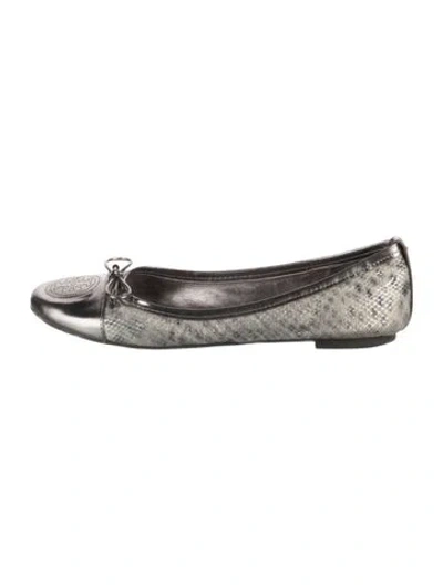 Pre-owned Tory Burch Leather Animal Print Ballet Flats In Gray