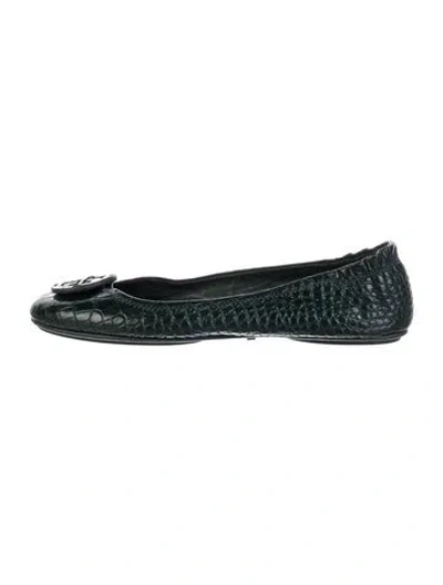 Pre-owned Tory Burch Leather Animal Print Ballet Flats In Green