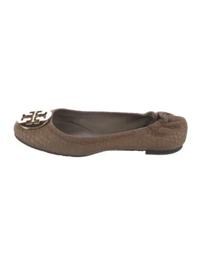 Pre-owned Tory Burch Leather Animal Print Ballet Flats In Neutral