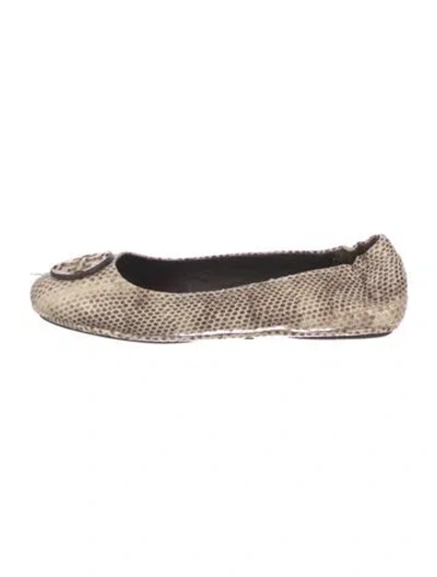 Pre-owned Tory Burch Leather Animal Print Ballet Flats In Neutral