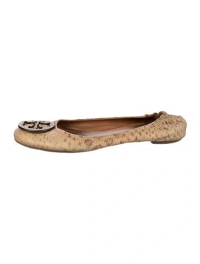 Pre-owned Tory Burch Leather Animal Print Ballet Flats In Neutral