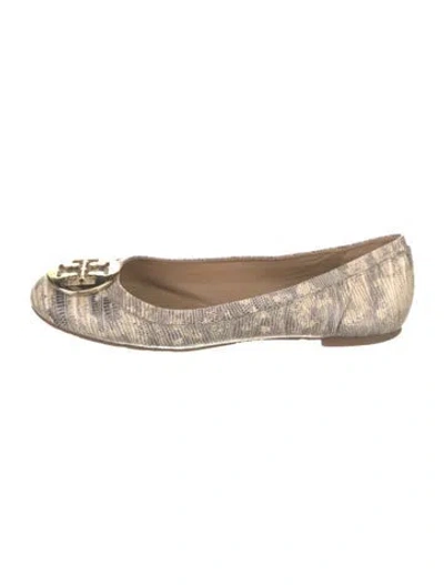 Pre-owned Tory Burch Leather Animal Print Ballet Flats In Neutrals