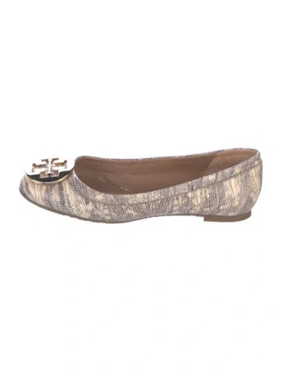 Pre-owned Tory Burch Leather Animal Print Ballet Flats In Neutrals