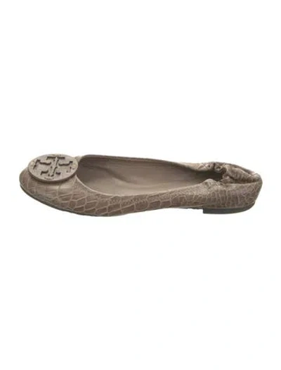 Pre-owned Tory Burch Leather Animal Print Ballet Flats In Neutrals