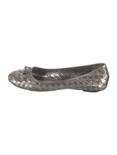 Pre-owned Tory Burch Leather Animal Print Ballet Flats In Silver