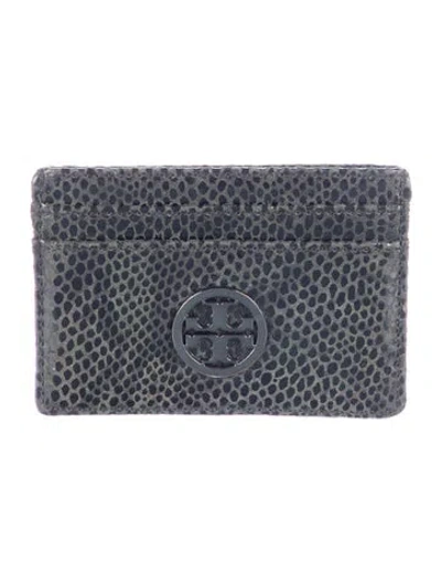 Pre-owned Tory Burch Leather Animal Print Card Holder In Black