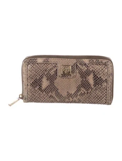 Pre-owned Tory Burch Leather Animal Print Continental Wallet In Brown