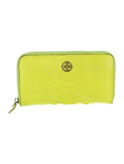 Pre-owned Tory Burch Leather Animal Print Continental Wallet In Green