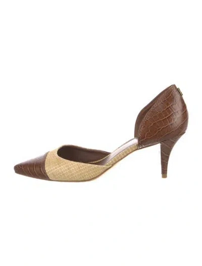 Pre-owned Tory Burch Leather Animal Print D'orsay Pumps In Brown