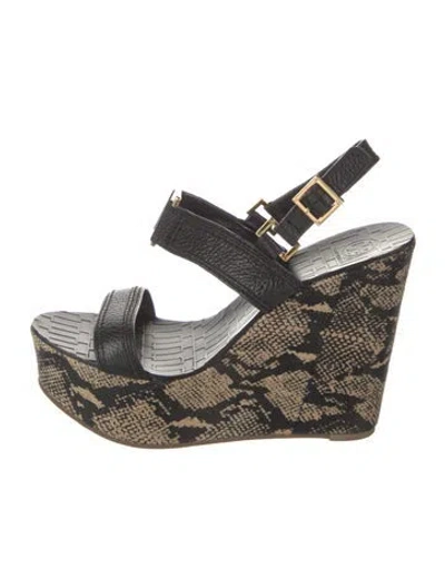 Pre-owned Tory Burch Leather Animal Print Espadrilles In Black