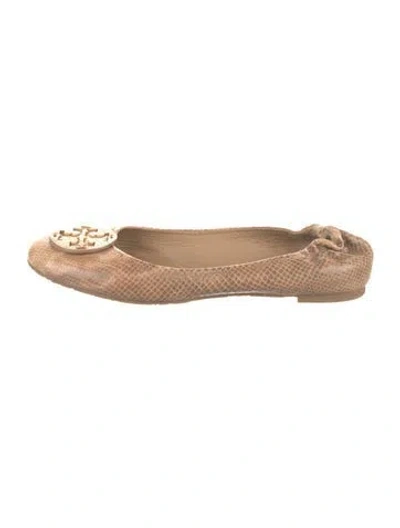 Pre-owned Tory Burch Leather Animal Print Flats In Brown