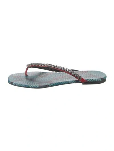 Pre-owned Tory Burch Leather Animal Print Flip Flops In Blue