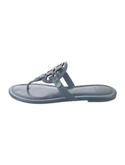 Pre-owned Tory Burch Leather Animal Print Flip Flops In Blue