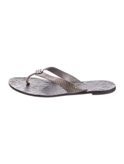 Pre-owned Tory Burch Leather Animal Print Flip Flops In Brown
