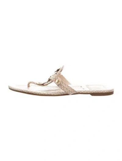 Pre-owned Tory Burch Leather Animal Print Flip Flops In Brown/neutrals