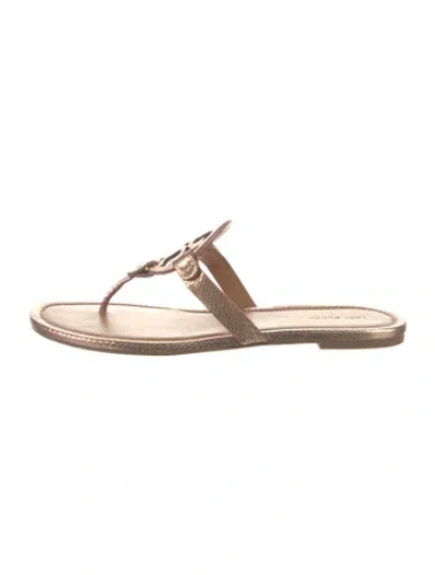 Pre-owned Tory Burch Leather Animal Print Flip Flops In Gold/metallic/pink