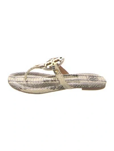 Pre-owned Tory Burch Leather Animal Print Flip Flops In Neutrals