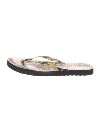 Pre-owned Tory Burch Leather Animal Print Flip Flops In Neutrals