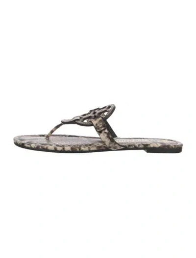 Pre-owned Tory Burch Leather Animal Print Flip Flops In Neutrals